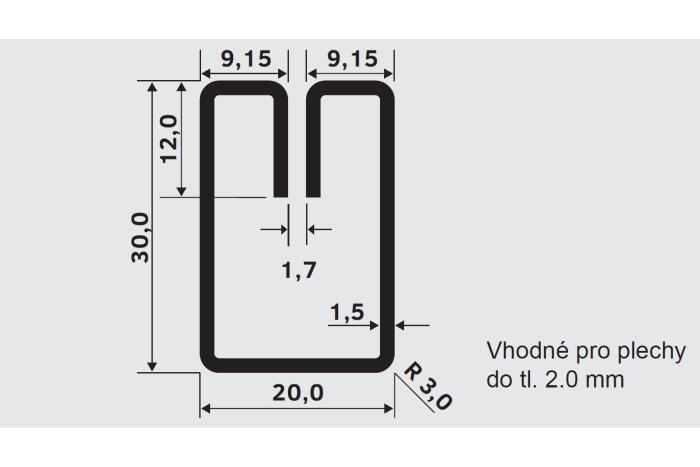 Lemovací profil LE 20x30 · 1.7, Ocel