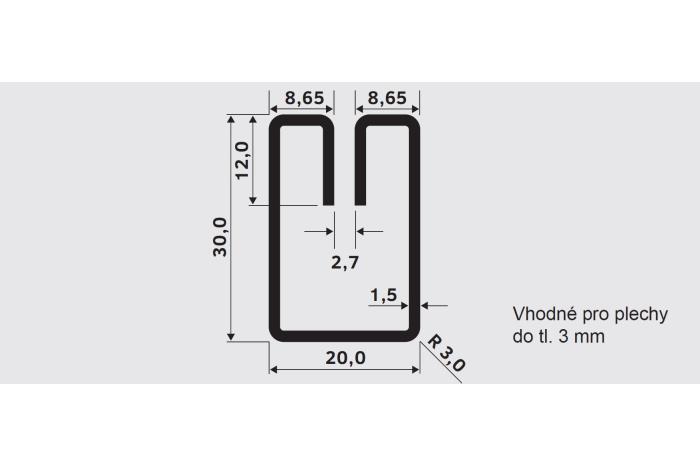 Lemovací profil LE 20x30 · 2.7, Ocel
