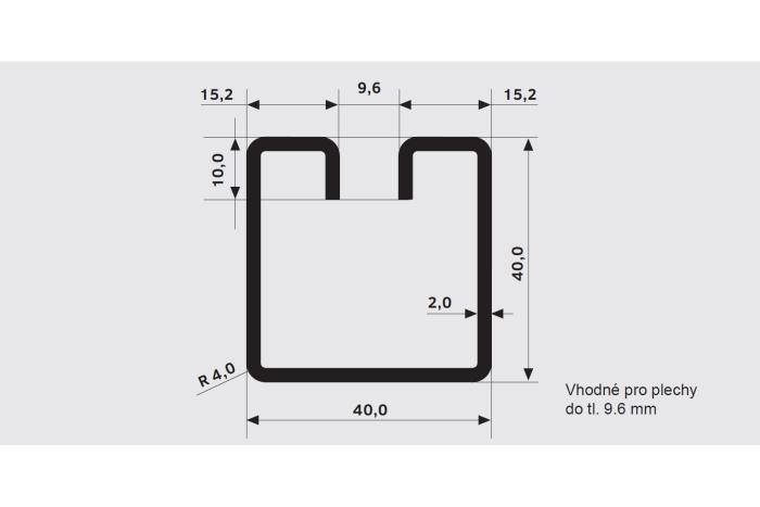 Lemovací profil WE 40x40 · 9.6, Ocel