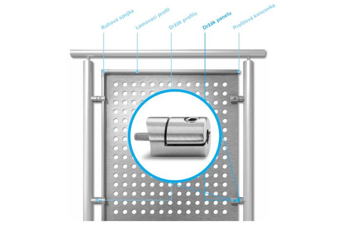 Držák plechů ke sloupku o Ø 42,4 mm, Leštěný nerez