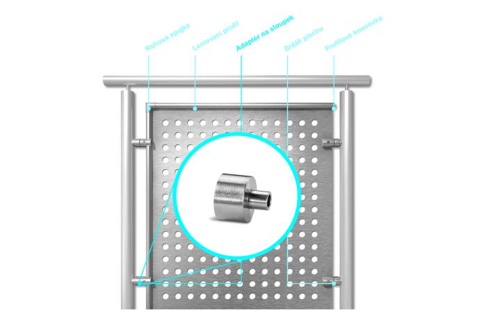 Sloupkový adaptér na plochou ocel, Leštěný nerez