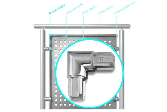 Rohová spojka k profilu LR 27, Leštěný nerez