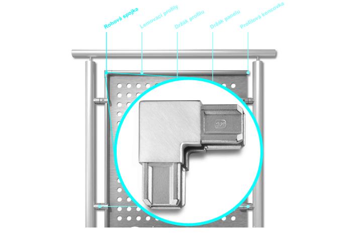 Rohová spojka k profilu LE 20x30, Leštěný nerez