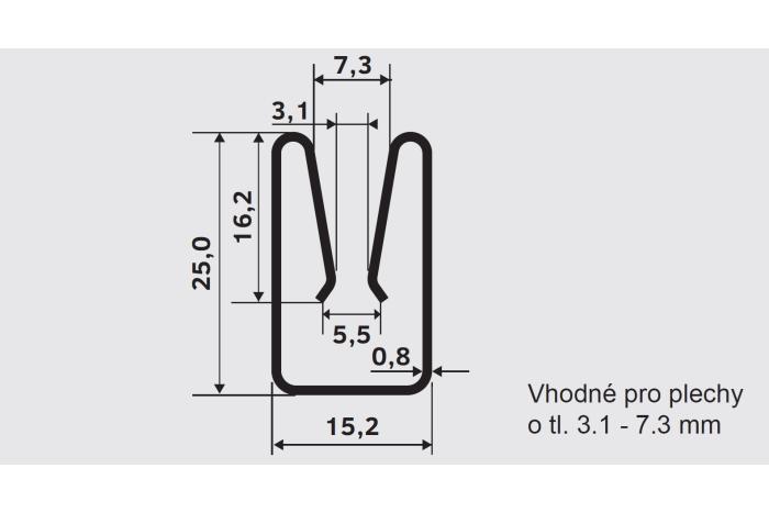 Lemovací profil SE 15,2x25 · 3.1-7.3, Ocel