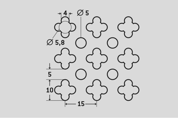 Děrovaný plech Křížek-tečka 10-15, Hliník